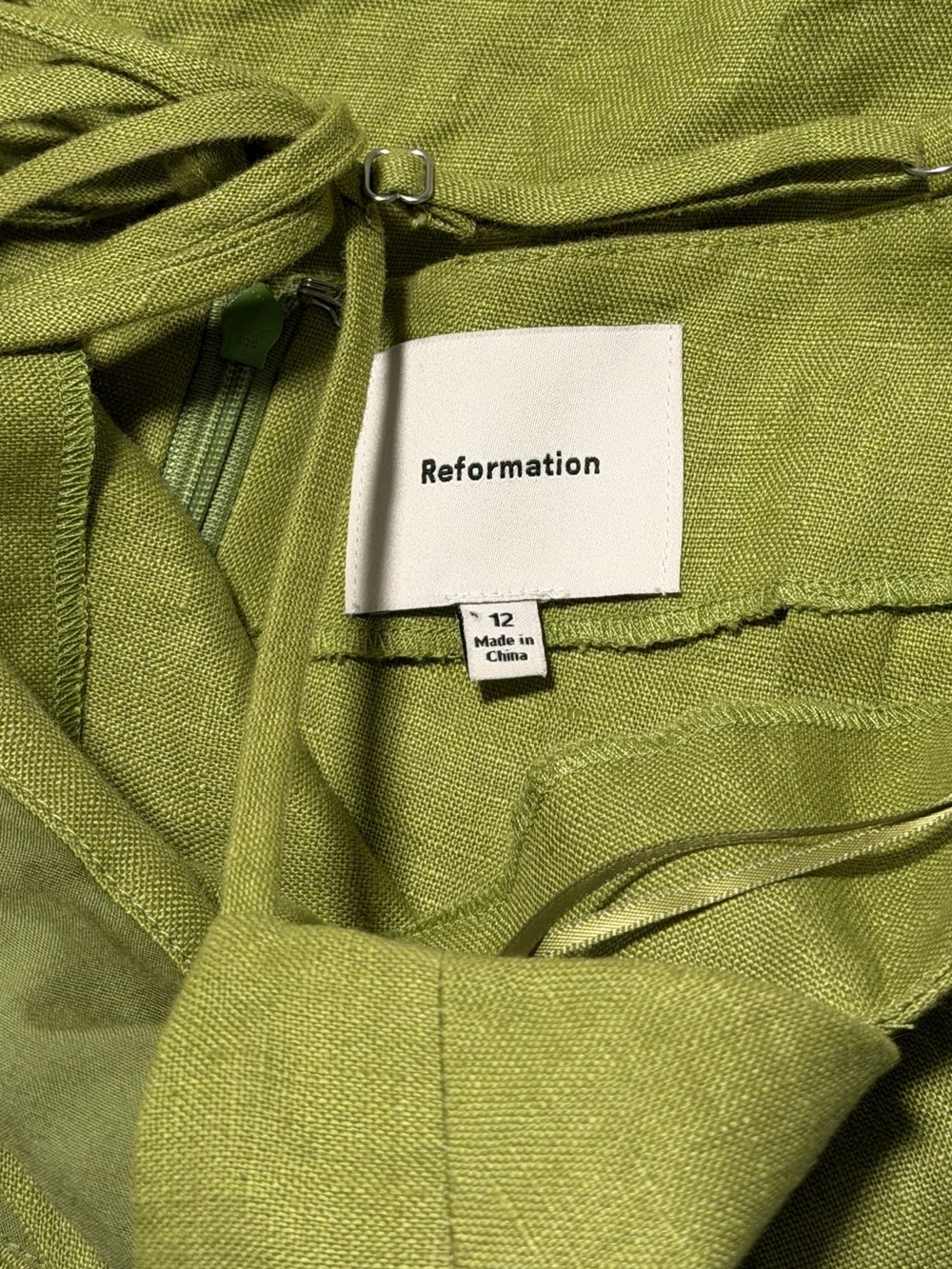Reformation Malibu Linen Midi Dress Size 12 in Avocado Green - Picture 8 of 9
